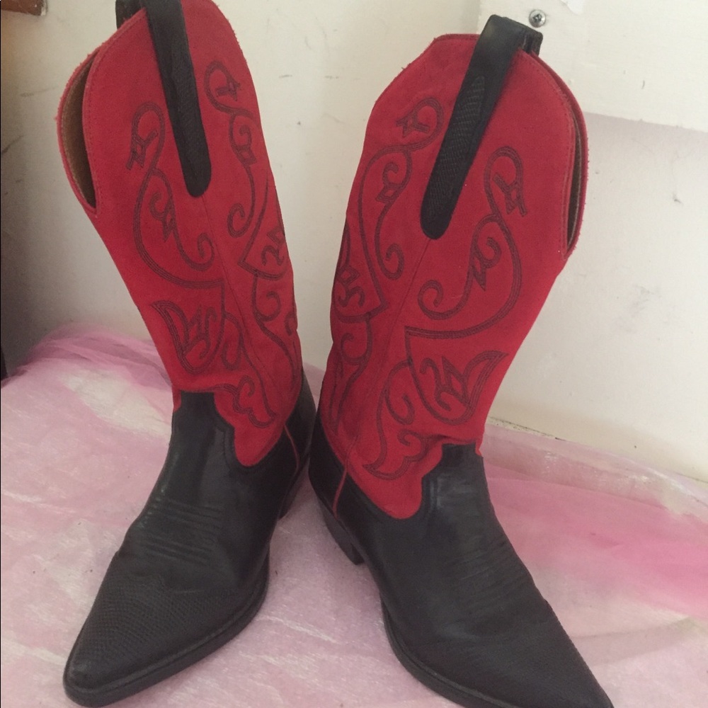 Vintage red and black leather cowboy boots